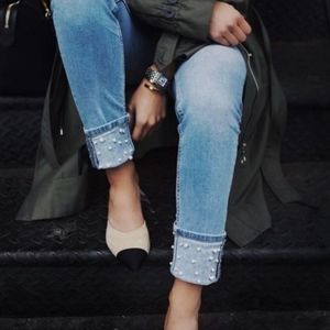 Zara Basic Denim Pearl Cuff Ankle Blue Jeans 4 (B)